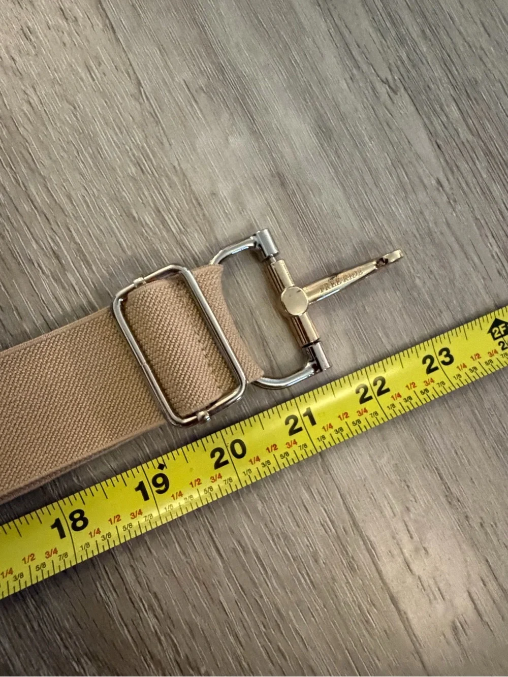 Elastic Tan Waist Belt with Gold Horsebit Accent